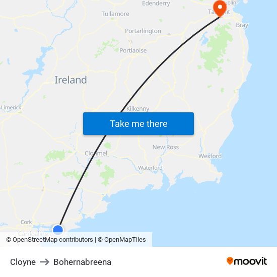 Cloyne to Bohernabreena map