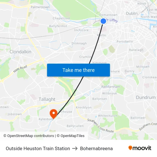 Outside Heuston Train Station to Bohernabreena map