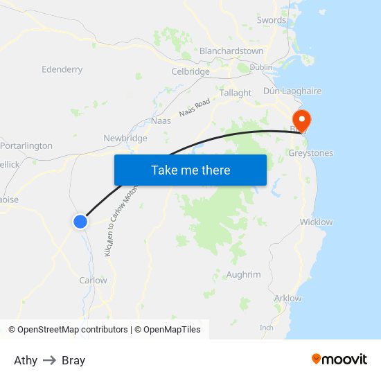 Athy to Bray map