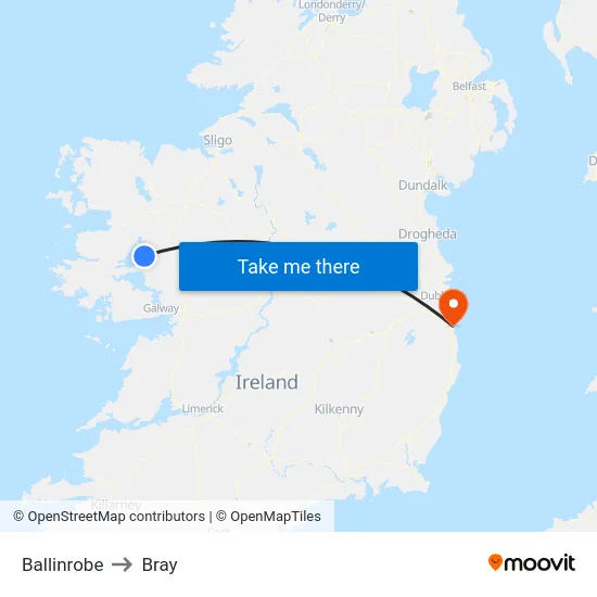 Ballinrobe to Bray map