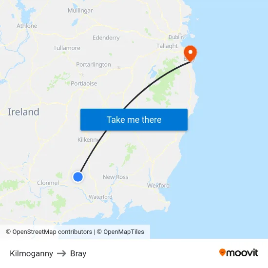 Kilmoganny to Bray map