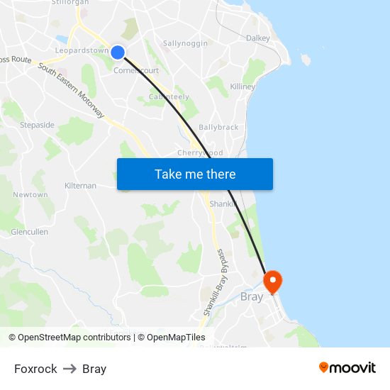 Foxrock to Bray map