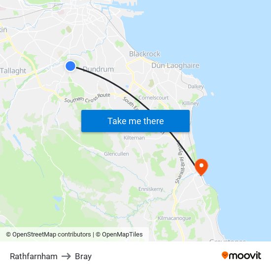 Rathfarnham to Bray map