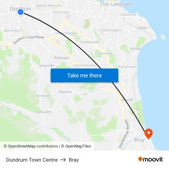 Dundrum Town Centre to Bray map