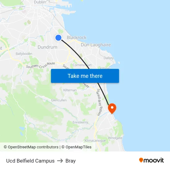 Ucd Belfield Campus to Bray map