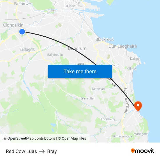 Red Cow Luas to Bray map
