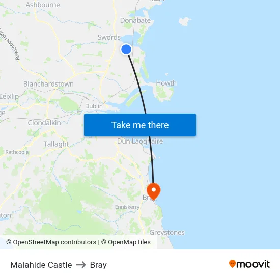 Malahide Castle to Bray map