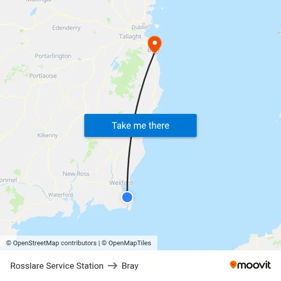 Rosslare Service Station to Bray map