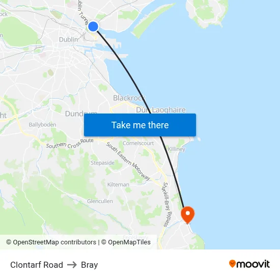 Clontarf Road to Bray map