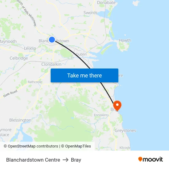 Blanchardstown Centre to Bray map