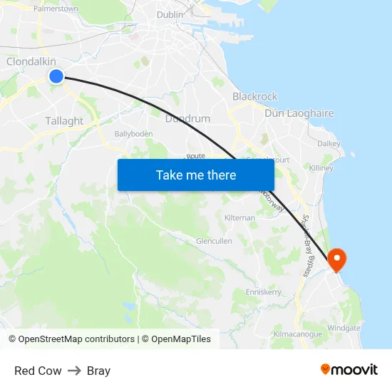 Red Cow to Bray map