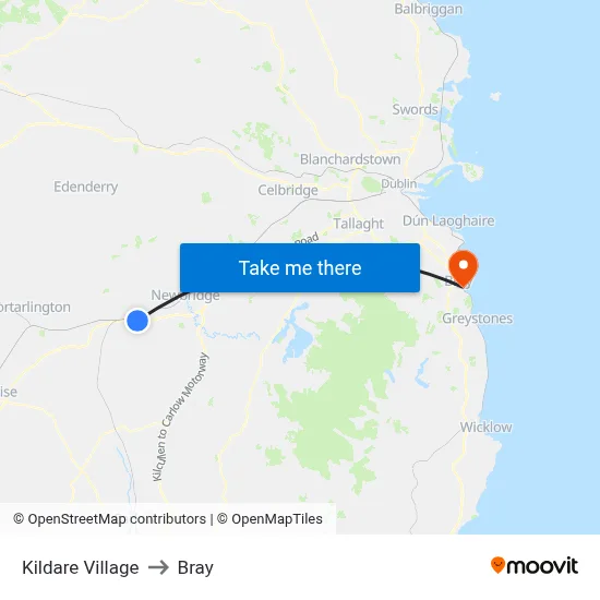 Kildare Village to Bray map