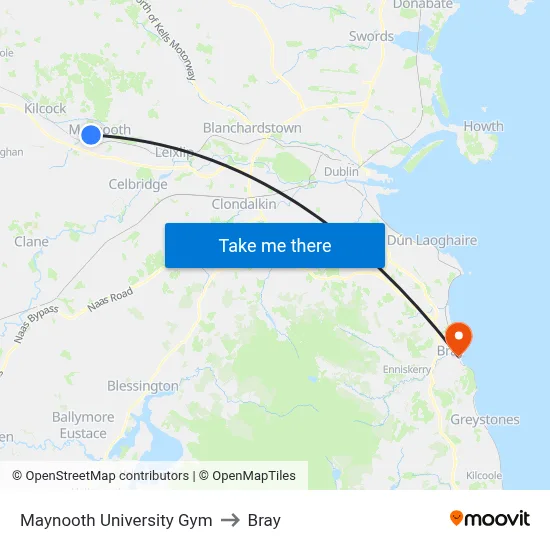 Maynooth University Gym to Bray map