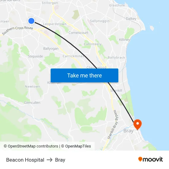 Beacon Hospital to Bray map