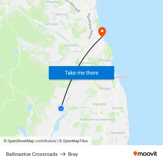 Ballinastoe Crossroads to Bray map