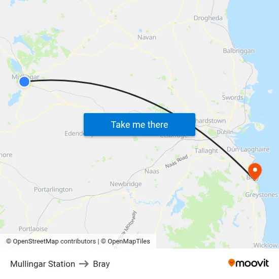 Mullingar Station to Bray map
