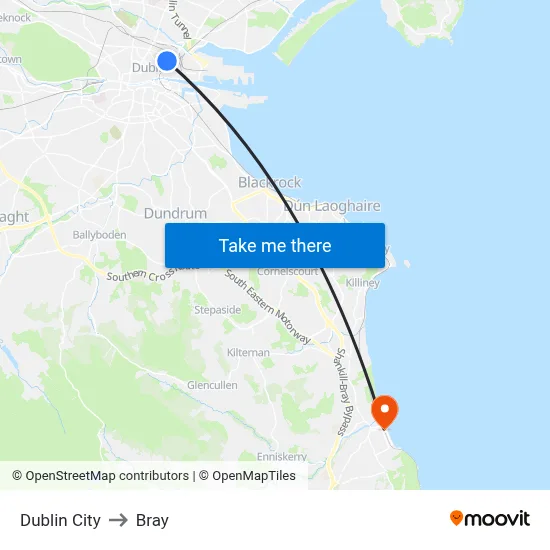 Dublin City to Bray map