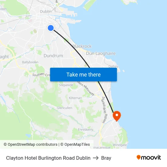 Clayton Hotel Burlington Road Dublin to Bray map