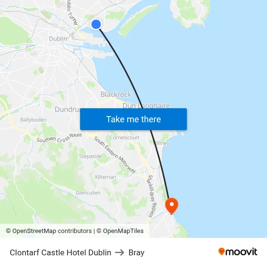 Clontarf Castle Hotel Dublin to Bray map