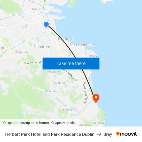 Herbert Park Hotel and Park Residence Dublin to Bray map