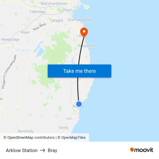 Arklow Station to Bray map