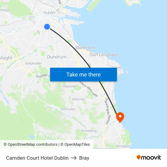 Camden Court Hotel Dublin to Bray map