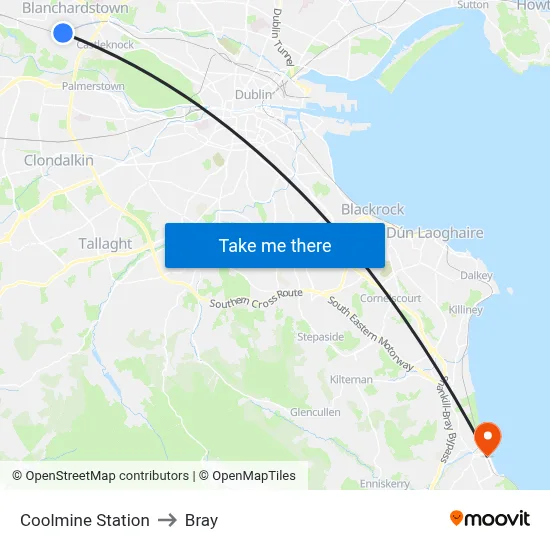 Coolmine Station to Bray map