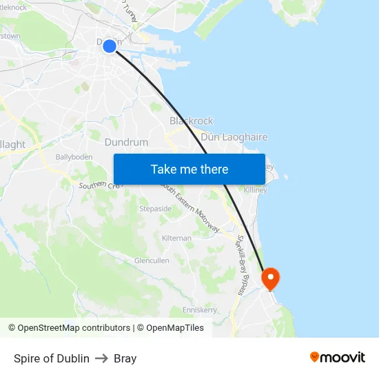 Spire of Dublin to Bray map