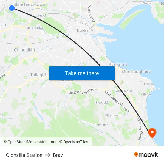 Clonsilla Station to Bray map