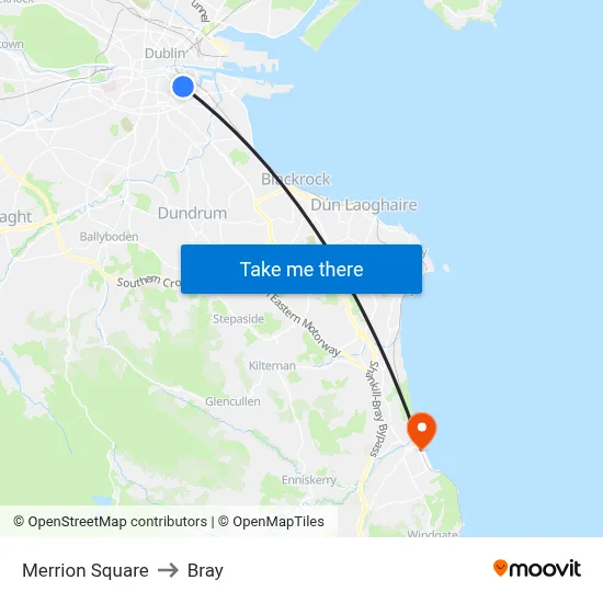Merrion Square to Bray map