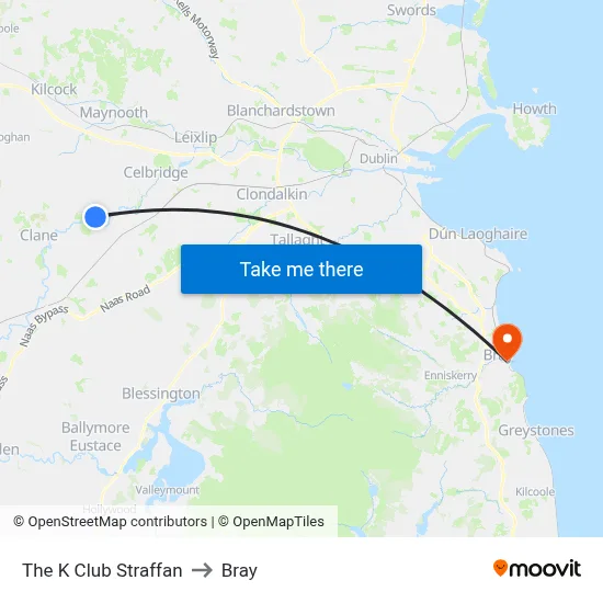 The K Club Straffan to Bray map