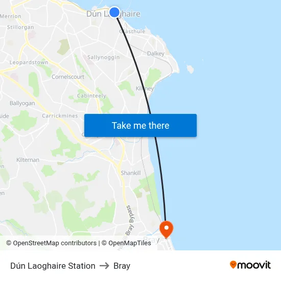 Dún Laoghaire Station to Bray map