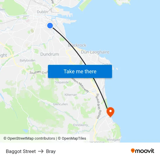 Baggot Street to Bray map