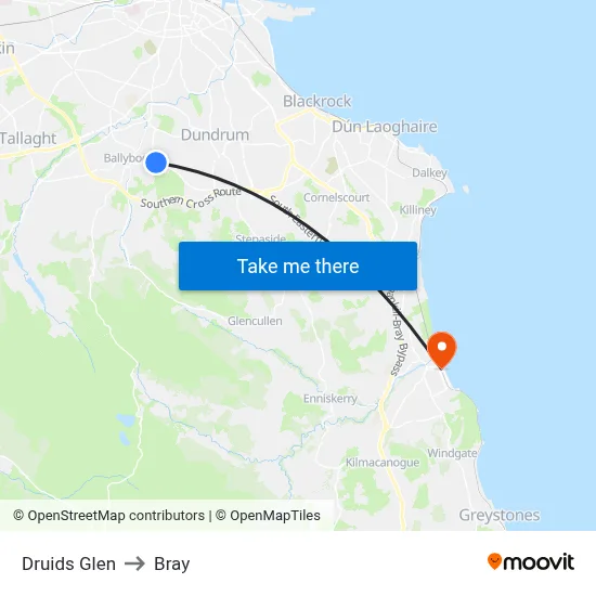 Druids Glen to Bray map
