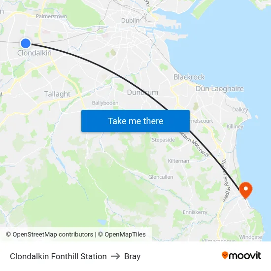 Clondalkin Fonthill Station to Bray map