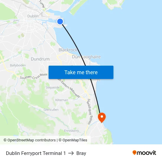 Dublin Ferryport Terminal 1 to Bray map