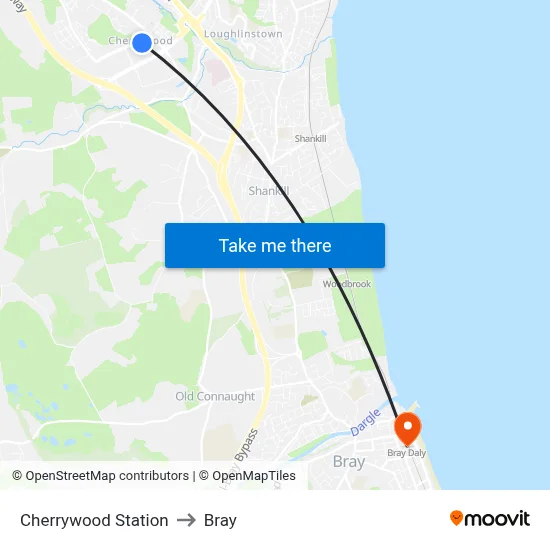 Cherrywood Station to Bray map