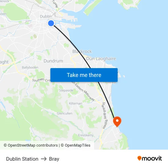 Dublin Station to Bray map