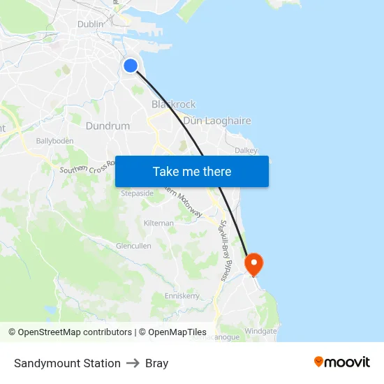 Sandymount Station to Bray map