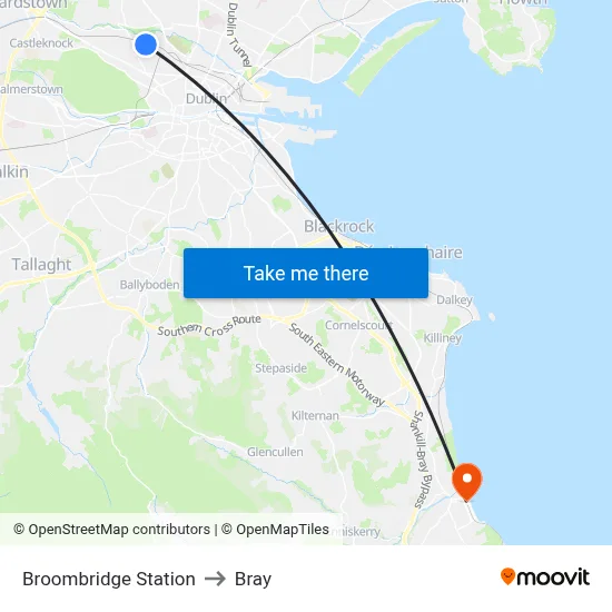 Broombridge Station to Bray map