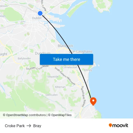 Croke Park to Bray map