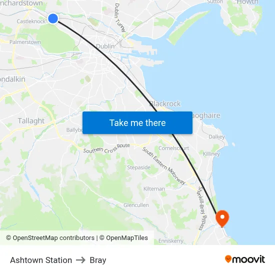 Ashtown Station to Bray map