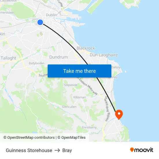 Guinness Storehouse to Bray map
