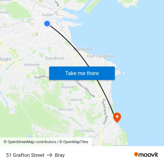 51 Grafton Street to Bray map