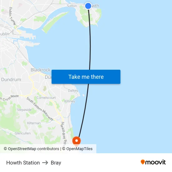 Howth Station to Bray map