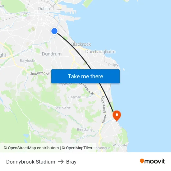 Donnybrook Stadium to Bray map
