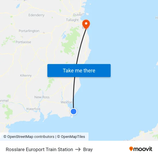 Rosslare Europort Train Station to Bray map