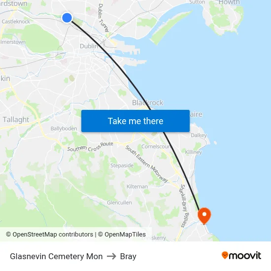 Glasnevin Cemetery Mon to Bray map