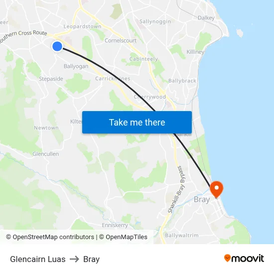 Glencairn Luas to Bray map
