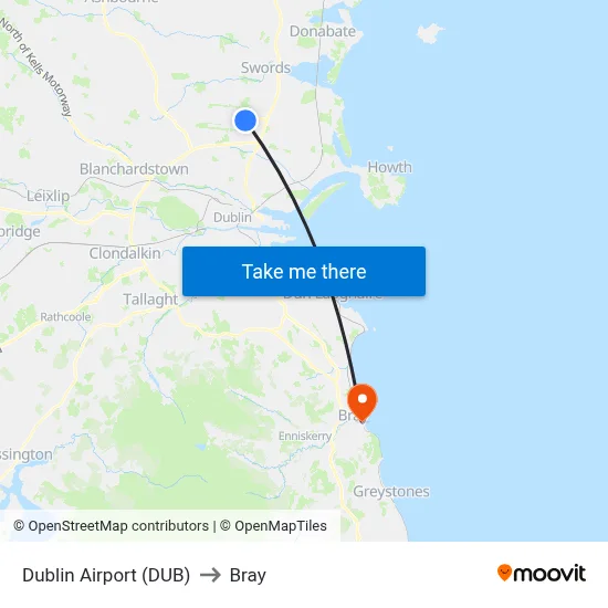 Dublin Airport (DUB) to Bray map
